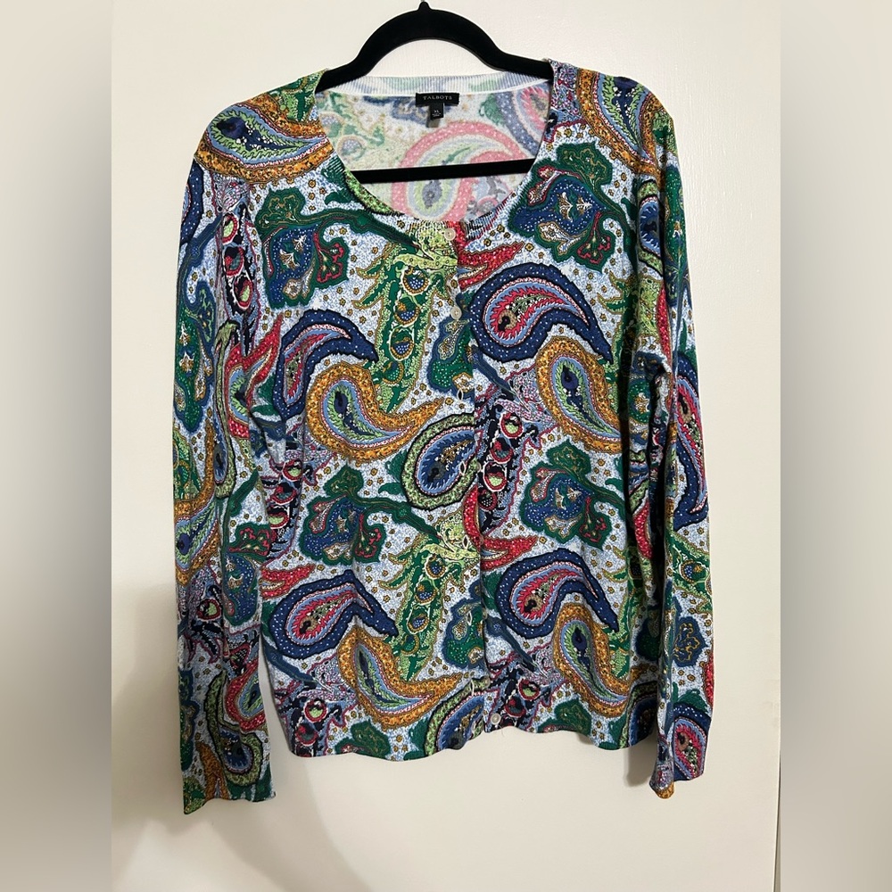 Talbots Blue and Green Fitted Long Sleeve Sweater